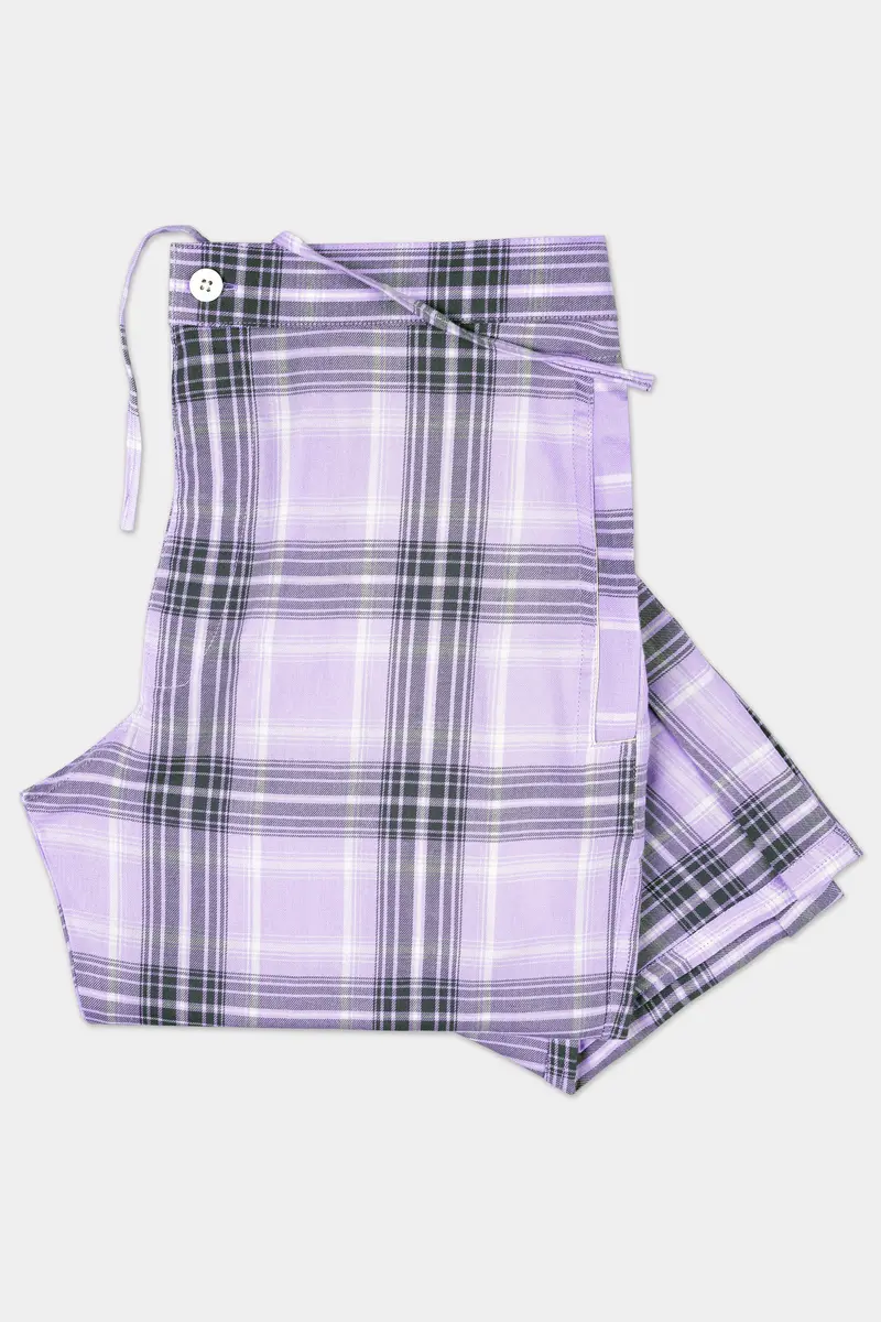 Lilac Blue Gravel Gray Plaid Twill Premium Cotton Lounge Pant 4