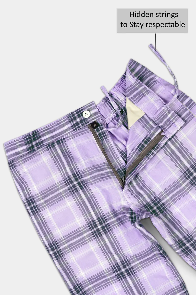 Lilac Blue Gravel Gray Plaid Twill Premium Cotton Lounge Pant 6