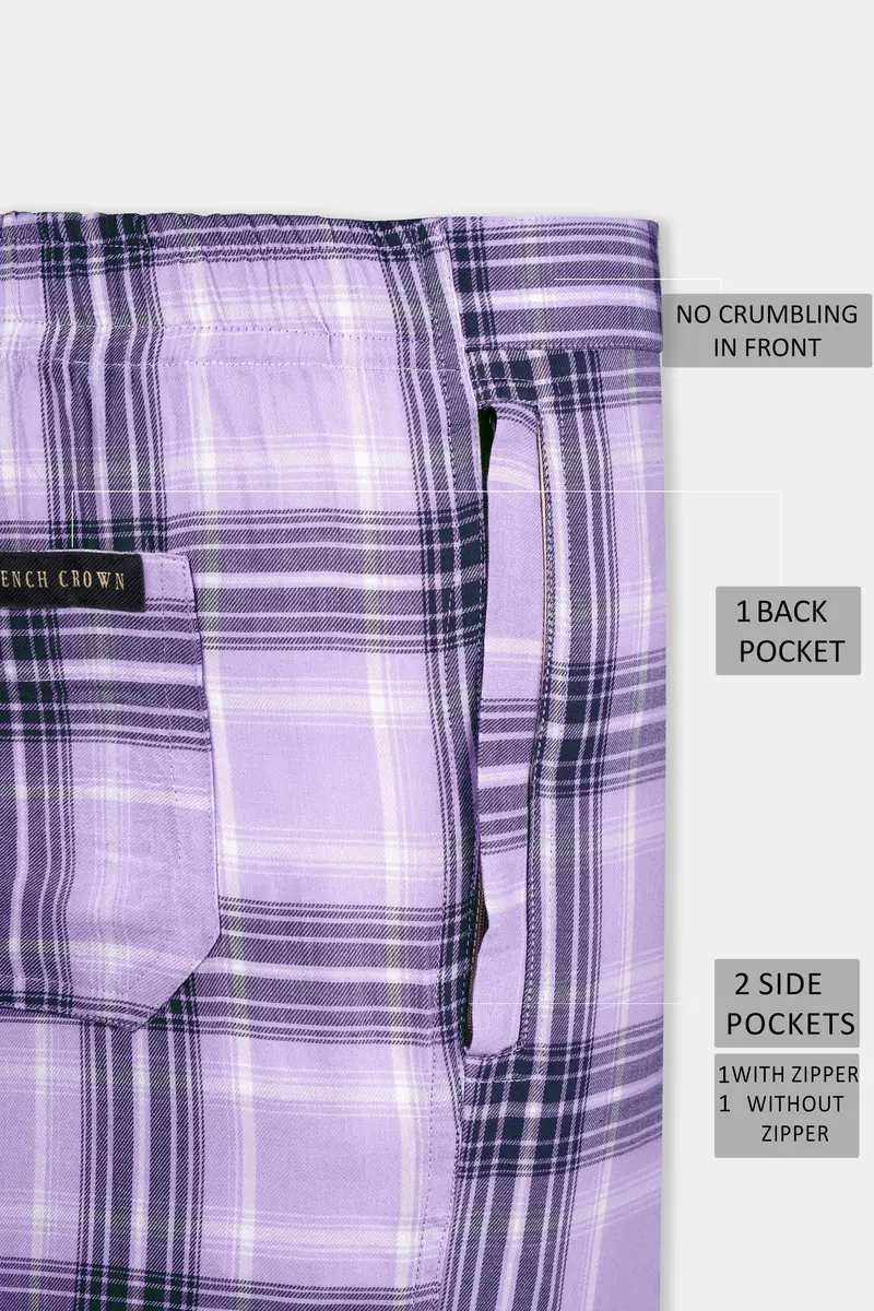 Lilac Blue Gravel Gray Plaid Twill Premium Cotton Lounge Pant 7