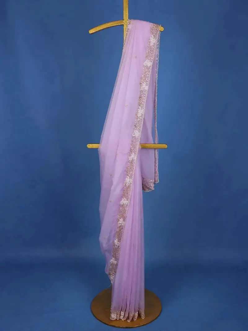 Lilac Embroidery Designed Net Saree 1