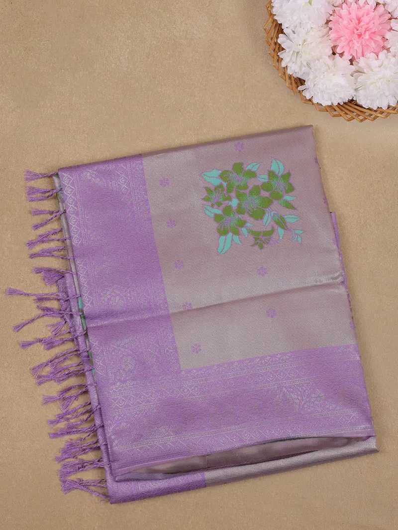 Lilac Floral Woven Art Silk Saree With Zari Border 1