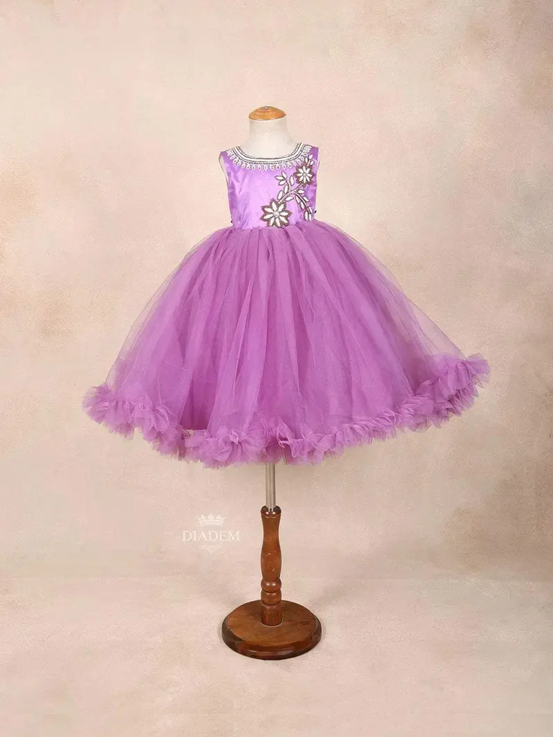 Lilac Net Ball Gown Embellished With Floral Beads And Stones 1