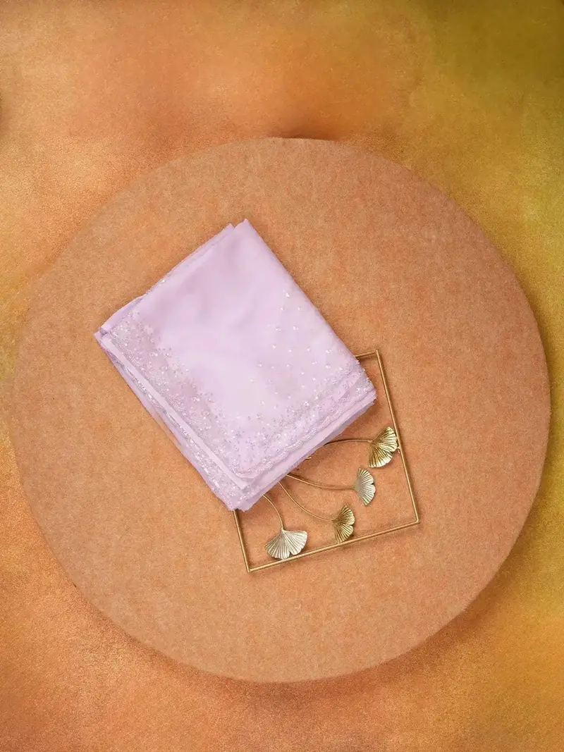 Lilac Organza Saree With Embroidery Design On The Body And With Designed Scalloped Border 1
