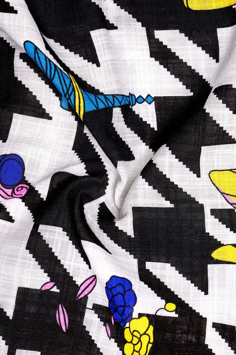 Lilac Thread-Black & White With Lavender Pink Herringbone Printed Lightweight Premium Cotton Multicolor Casual Shirt 3