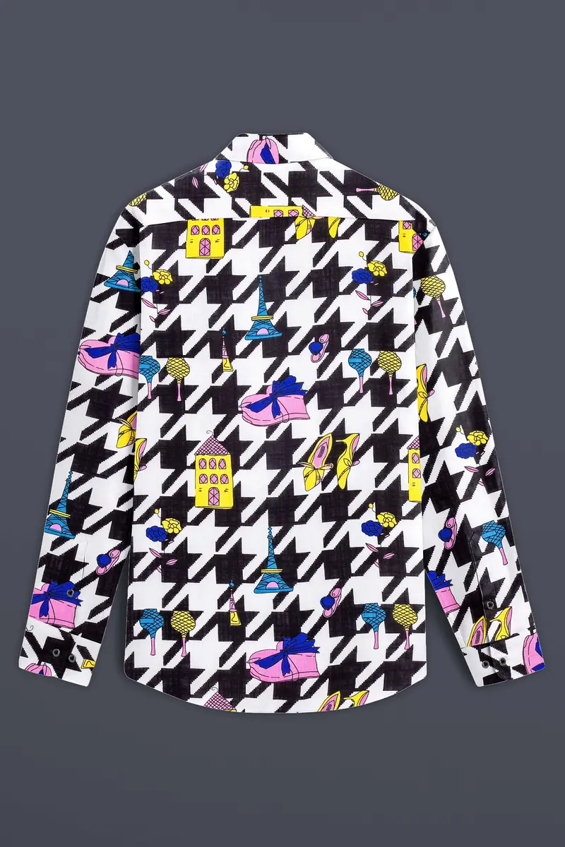Lilac Thread-Black & White With Lavender Pink Herringbone Printed Lightweight Premium Cotton Multicolor Casual Shirt 7