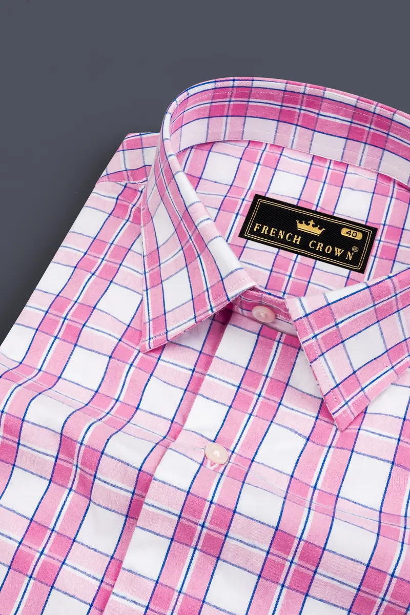 Lily Pink And Bright White Plaid Giza Cotton Shirt 1