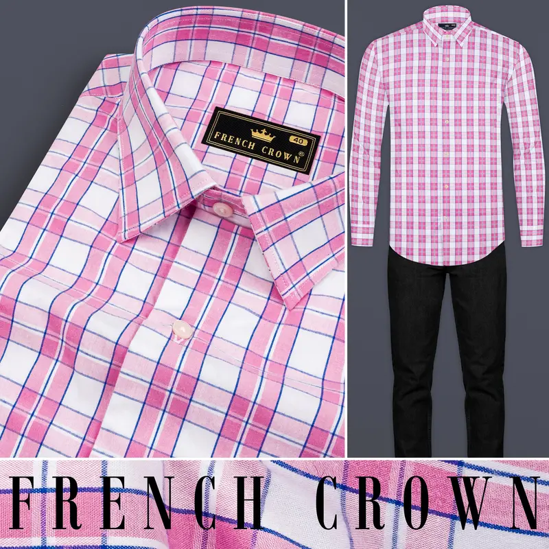 Lily Pink And Bright White Plaid Giza Cotton Shirt 10
