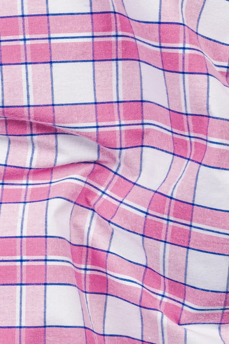 Lily Pink And Bright White Plaid Giza Cotton Shirt 2