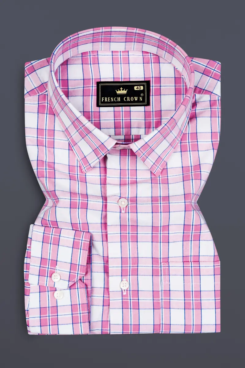 Lily Pink And Bright White Plaid Giza Cotton Shirt 3