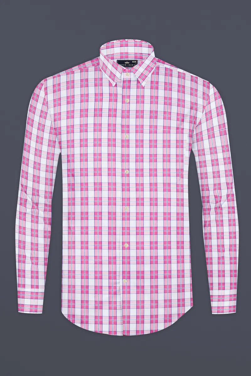 Lily Pink And Bright White Plaid Giza Cotton Shirt 4