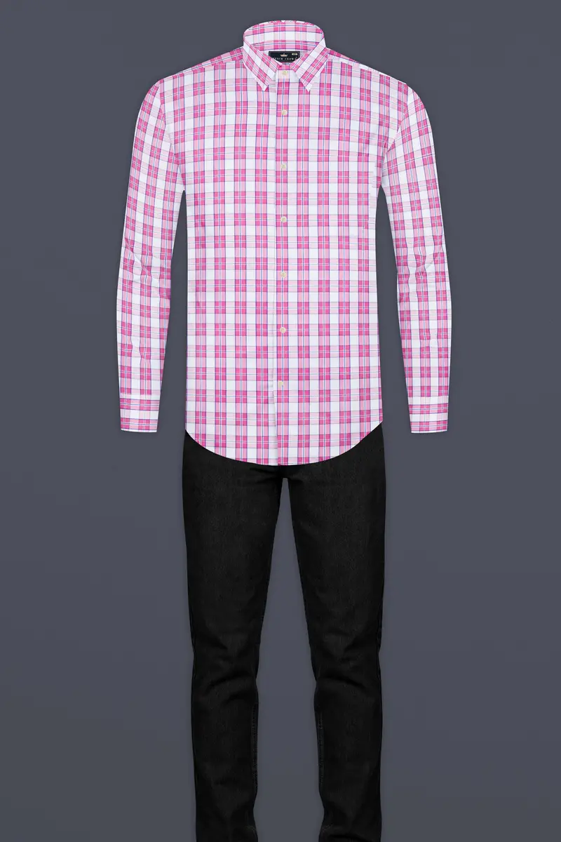 Lily Pink And Bright White Plaid Giza Cotton Shirt 6