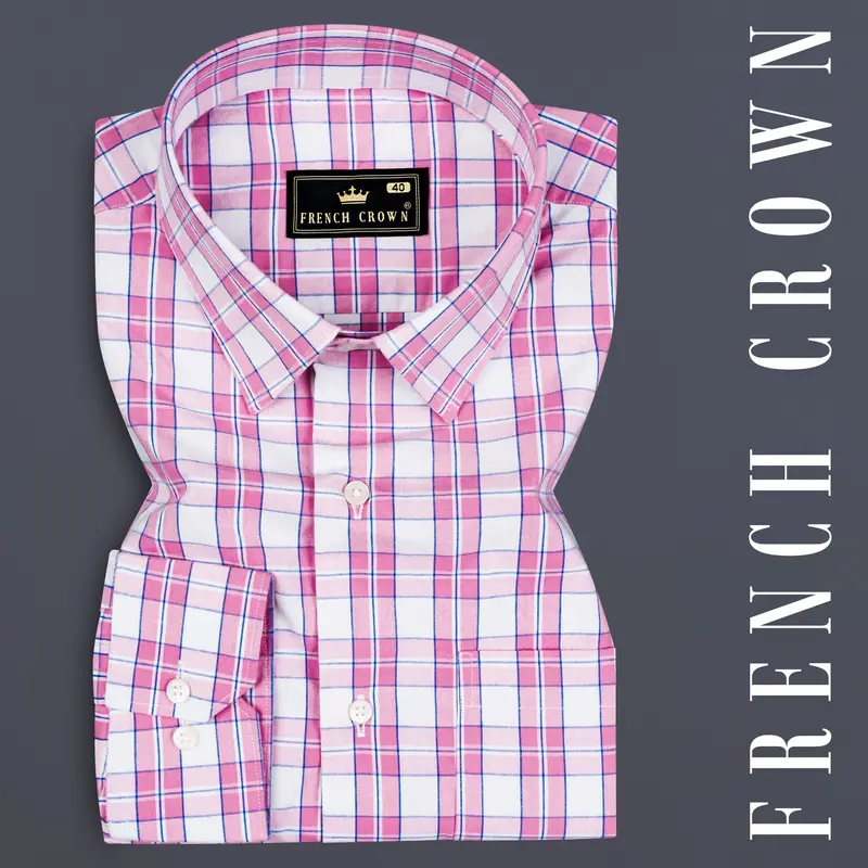 Lily Pink And Bright White Plaid Giza Cotton Shirt 7