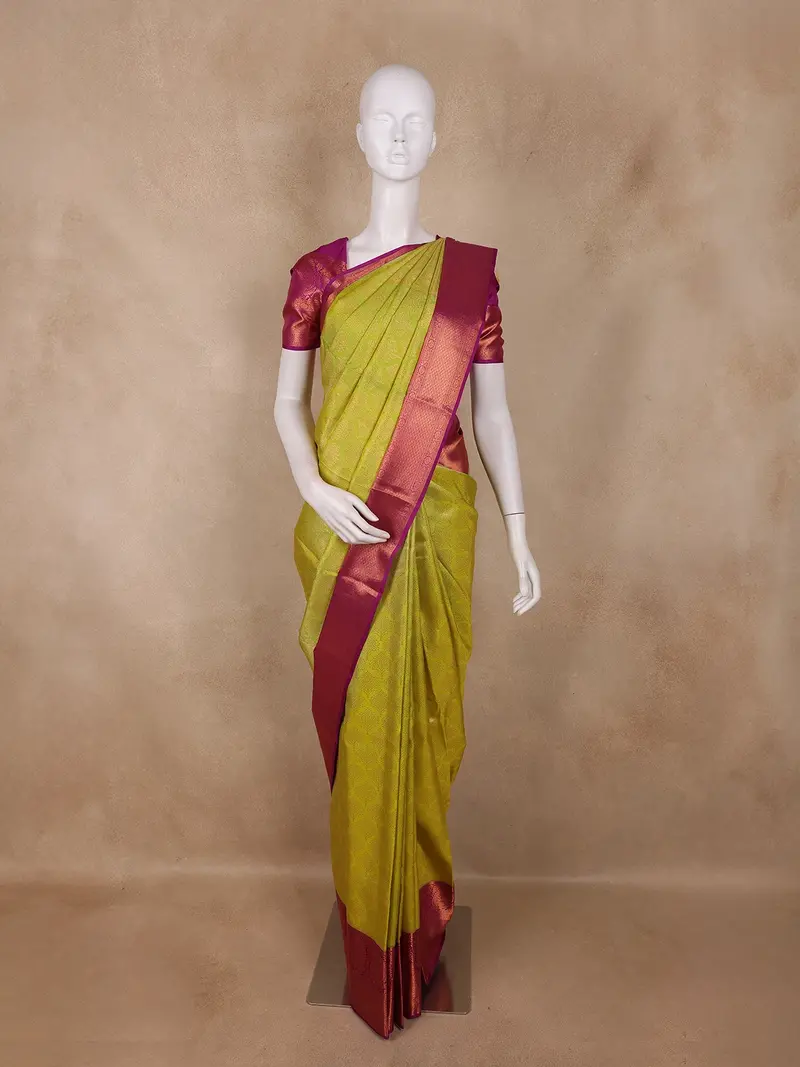 Lime Green Butta Woven Design Pure Kanchipuram Silk Saree 1