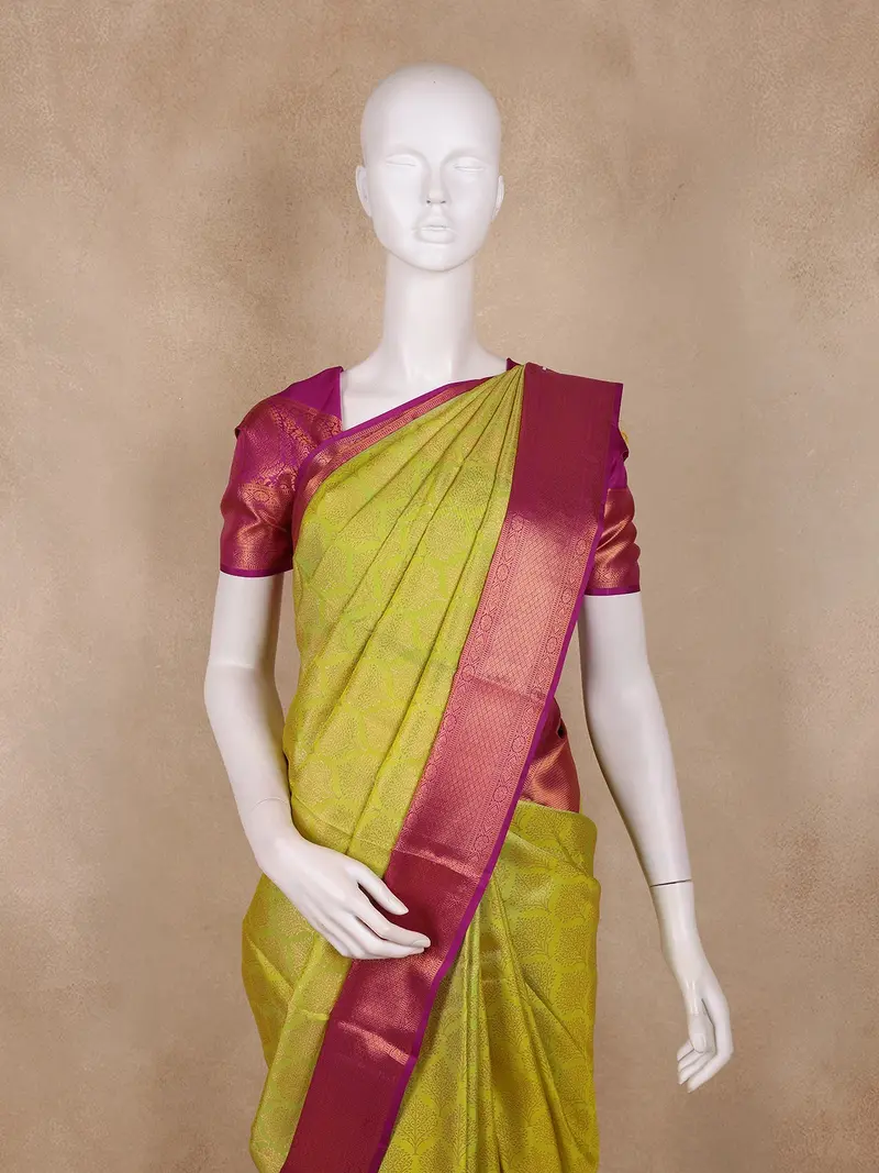 Lime Green Butta Woven Design Pure Kanchipuram Silk Saree 2