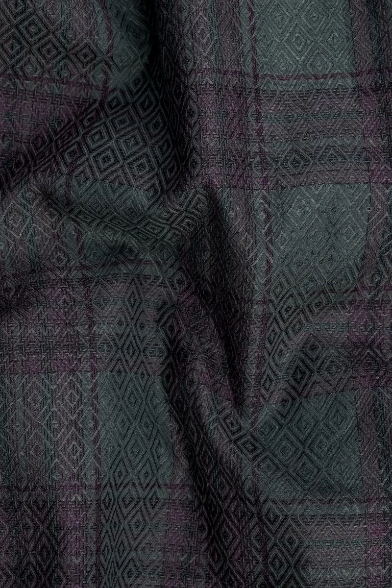Limed Green And Taupe Purple Plaid Jacquard Textured Shirt 2