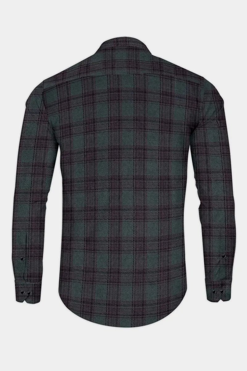Limed Green And Taupe Purple Plaid Jacquard Textured Shirt 5