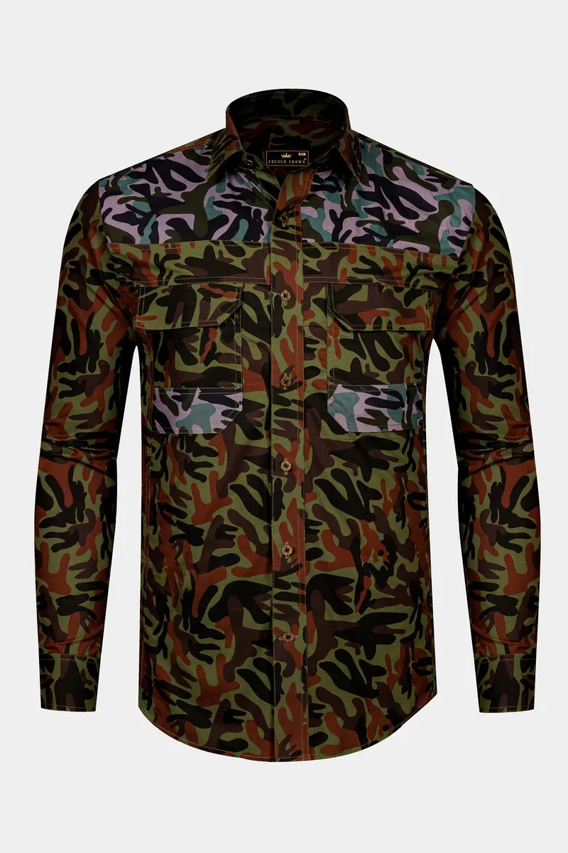 Limed Green And Thunder Black And Multicolour Camouflage Royal Oxford Designer Overshirt 2