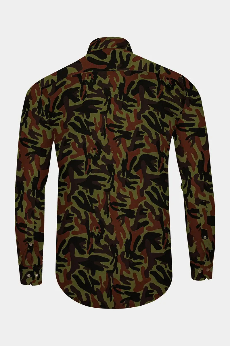 Limed Green And Thunder Black And Multicolour Camouflage Royal Oxford Designer Overshirt 7