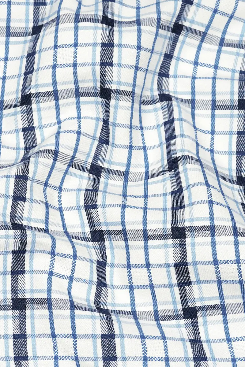 Limed Spruce Blue And Metallic Blue And White Twill Plaid Premium Cotton Shirt 2