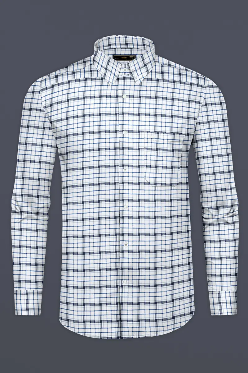 Limed Spruce Blue And Metallic Blue And White Twill Plaid Premium Cotton Shirt 4