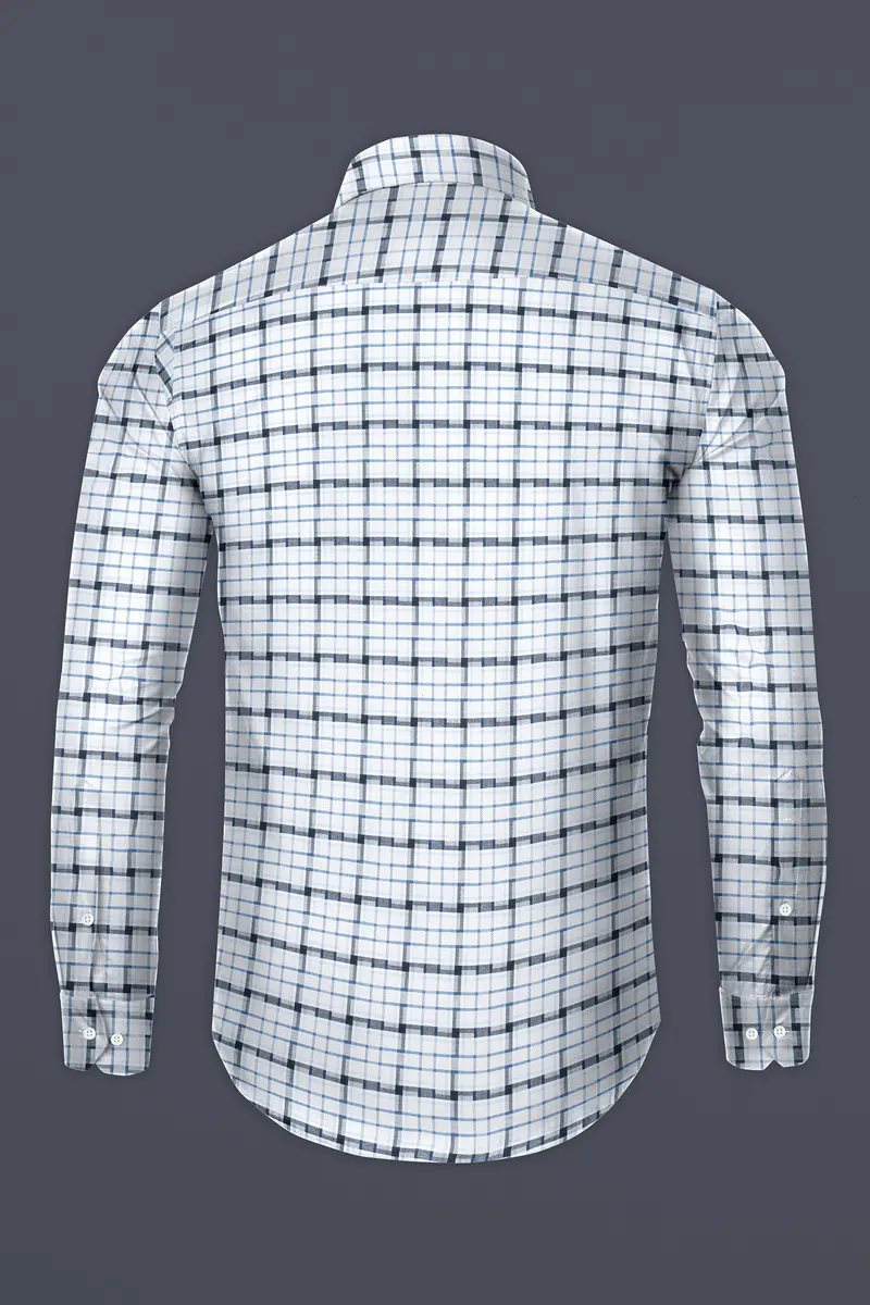 Limed Spruce Blue And Metallic Blue And White Twill Plaid Premium Cotton Shirt 5