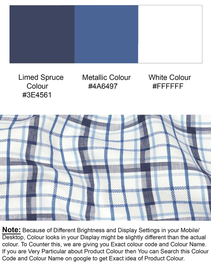 Limed Spruce Blue And Metallic Blue And White Twill Plaid Premium Cotton Shirt 7