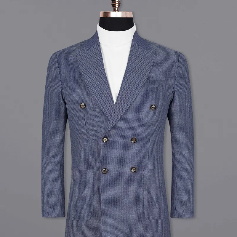 Limed Spruce Blue Double Breasted Overcoat 1