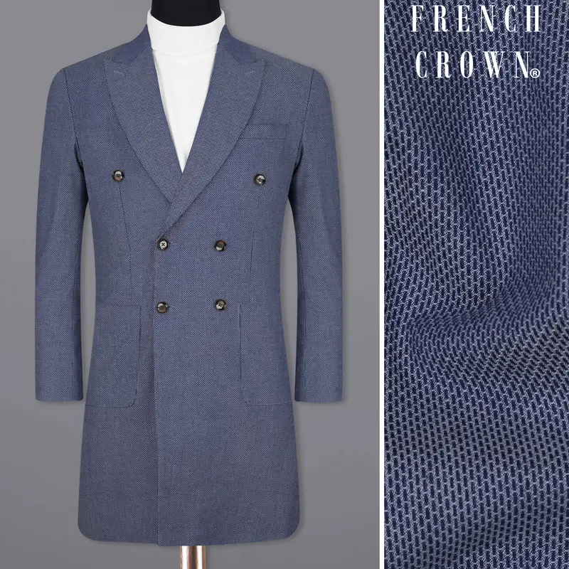 Limed Spruce Blue Double Breasted Overcoat With Pant 1