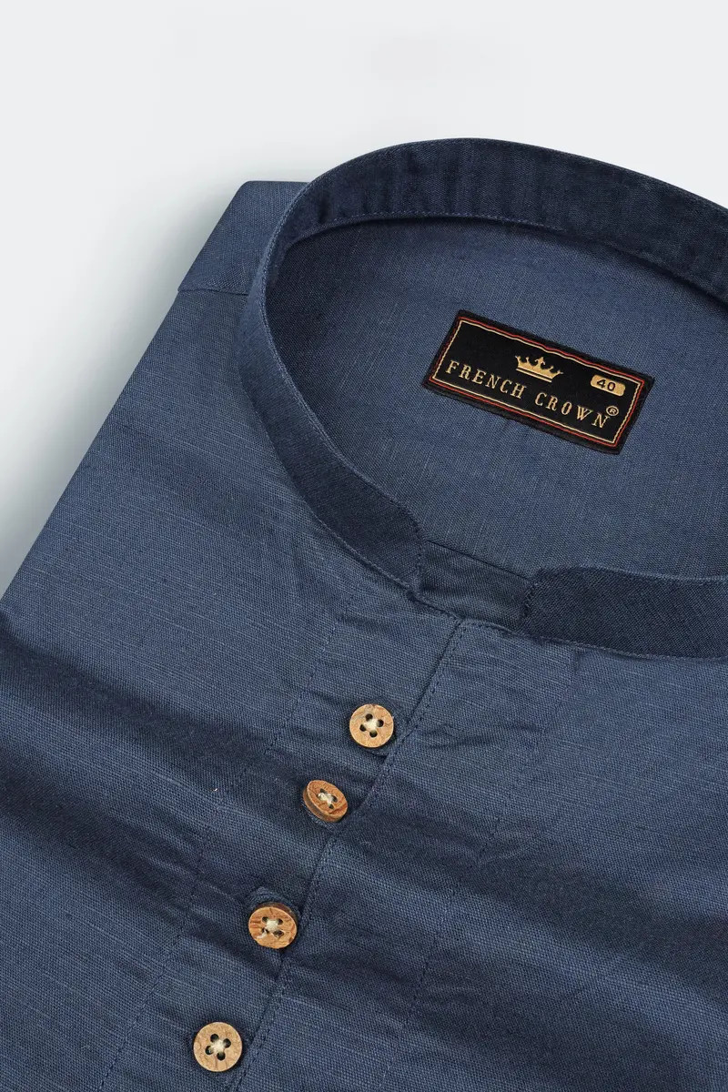 Limed Spruce Blue Luxurious Linen Kurta Shirt 4