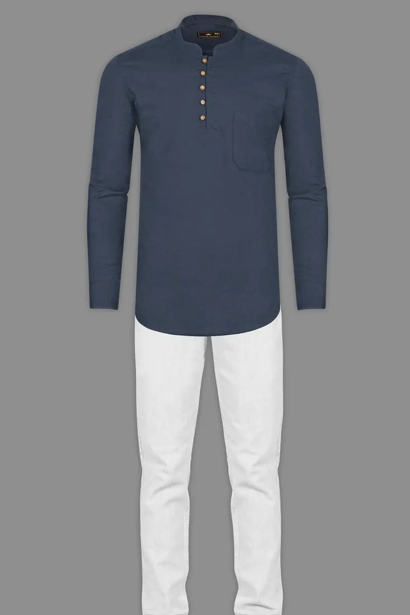 Limed Spruce Blue Luxurious Linen Kurta Shirt 7