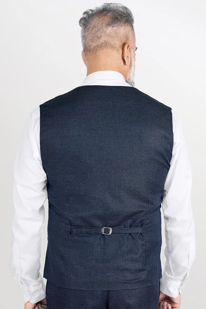 Limed Spruce Blue Wool Rich Waistcoat With Houndstooth Pattern 4