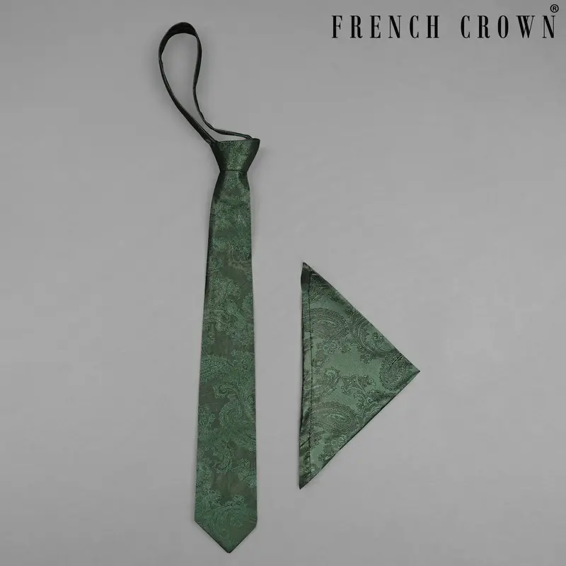 Limed Spruce Dark Green Paisley Jacquard Tie With Pocket Square 1