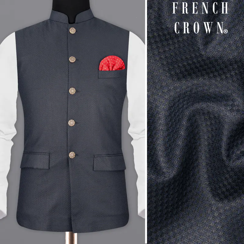 Limed Spruce Geometric Textured Nehru Jacket 1