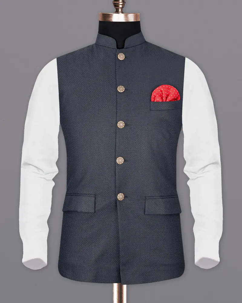 Limed Spruce Geometric Textured Nehru Jacket 2