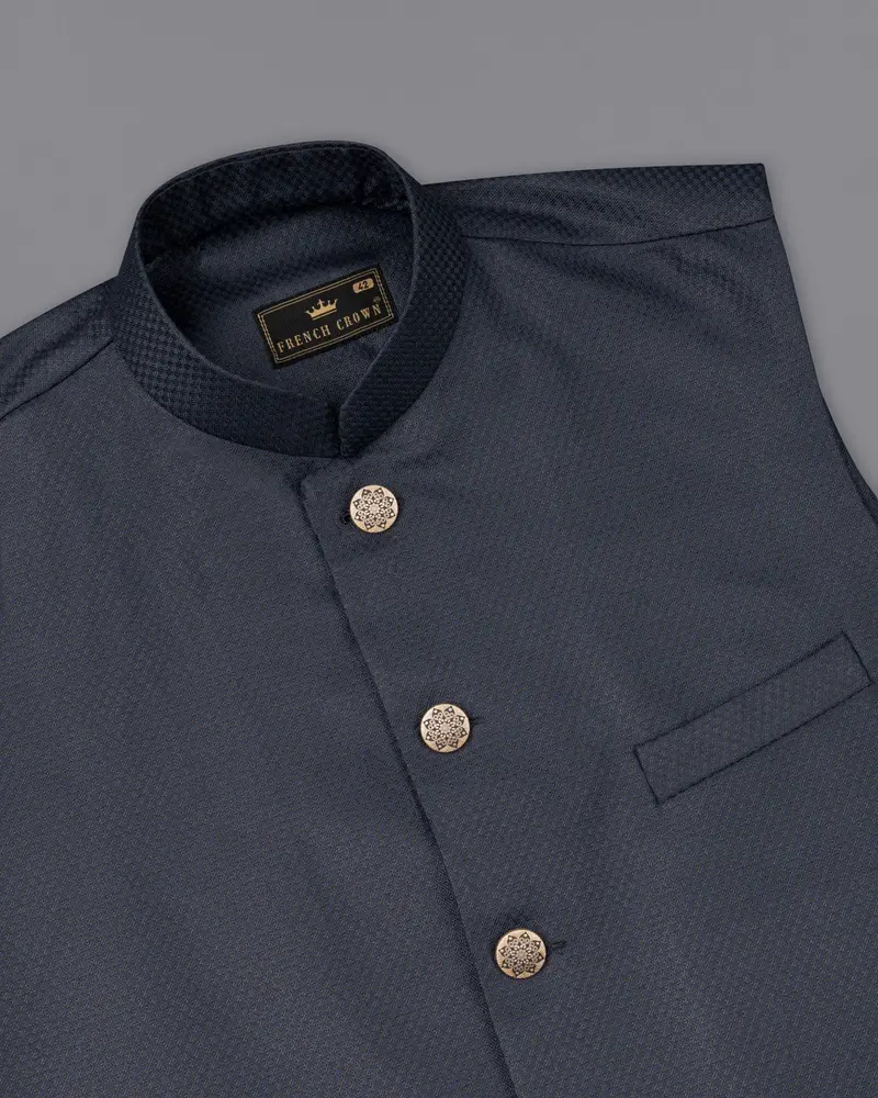 Limed Spruce Geometric Textured Nehru Jacket 4