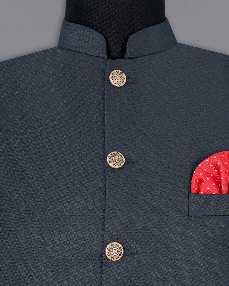 Limed Spruce Geometric Textured Nehru Jacket 5
