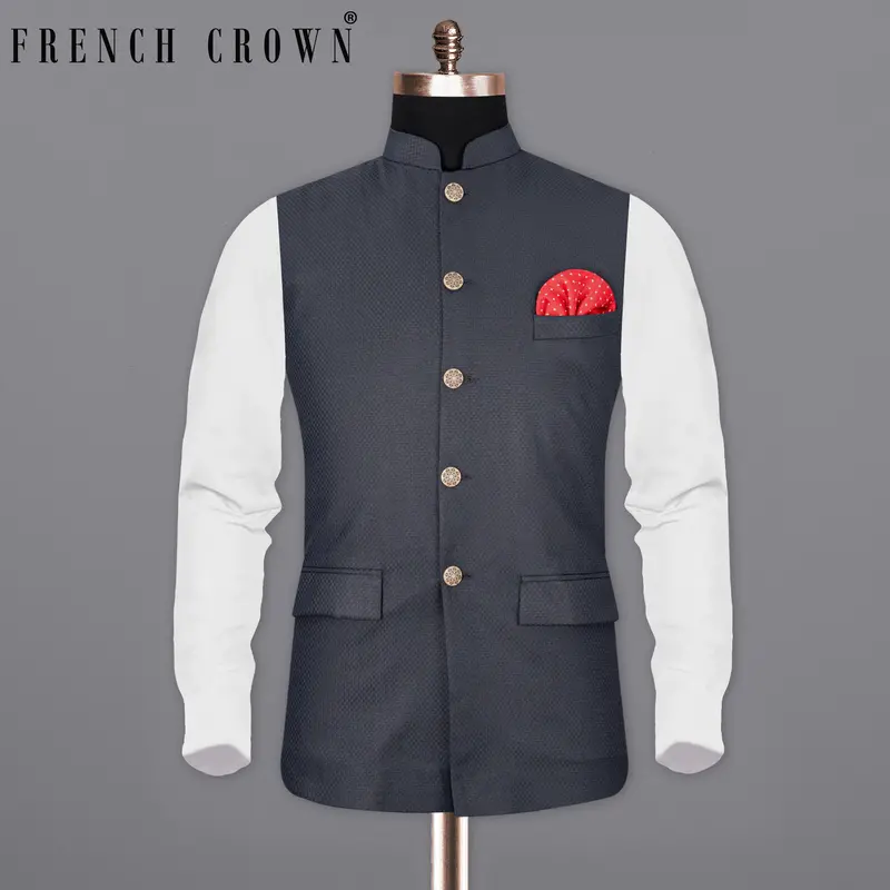 Limed Spruce Geometric Textured Nehru Jacket 7