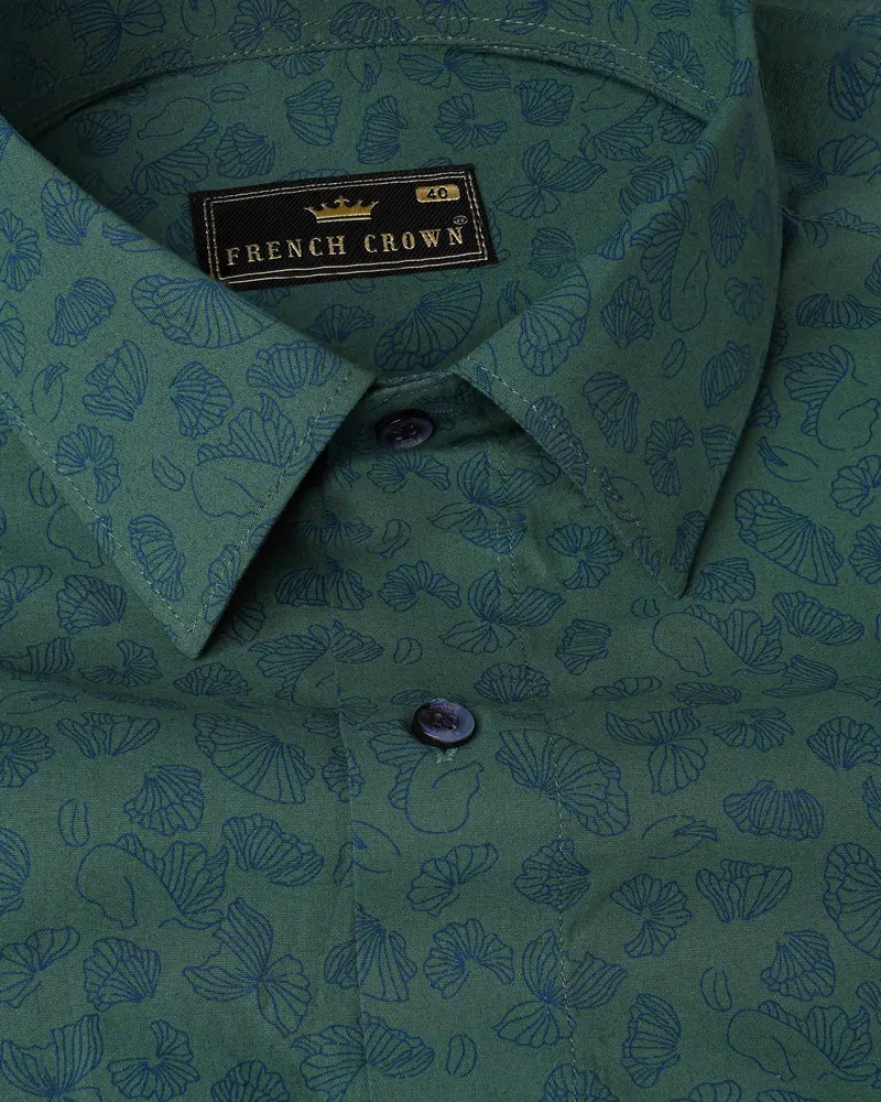 Limed Spruce Sea Green With Floral Printed Premium Cotton Shirt 1
