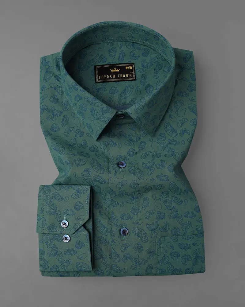 Limed Spruce Sea Green With Floral Printed Premium Cotton Shirt 3