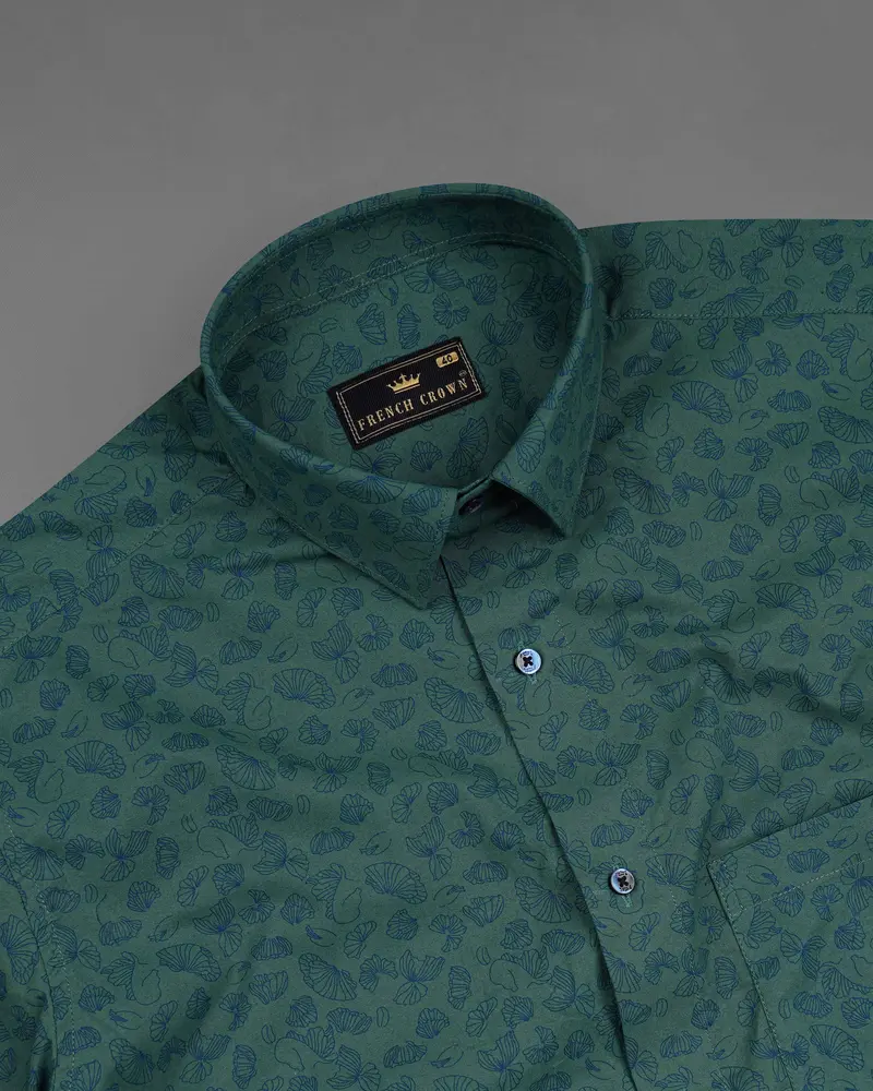 Limed Spruce Sea Green With Floral Printed Premium Cotton Shirt 4