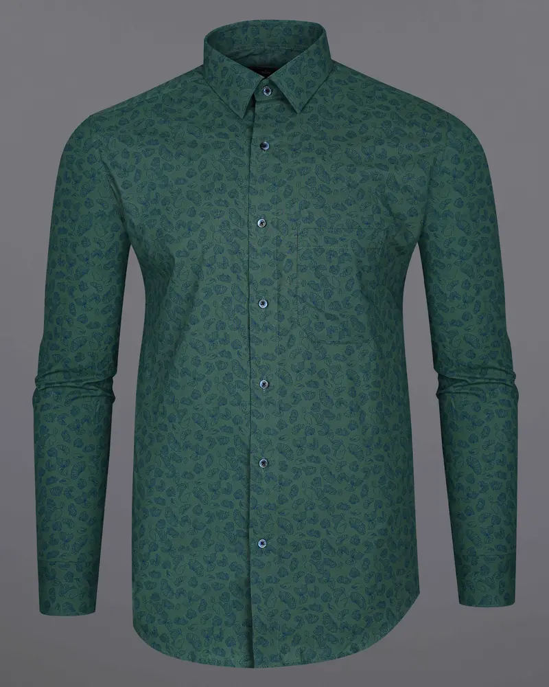 Limed Spruce Sea Green With Floral Printed Premium Cotton Shirt 5