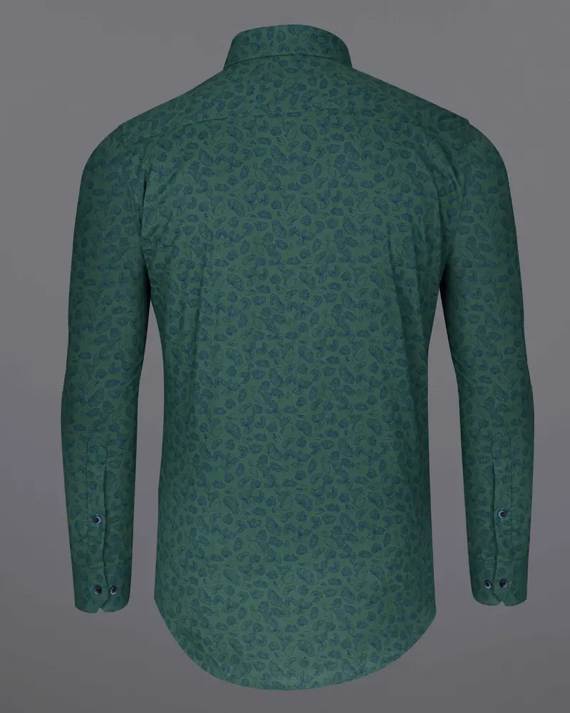 Limed Spruce Sea Green With Floral Printed Premium Cotton Shirt 6