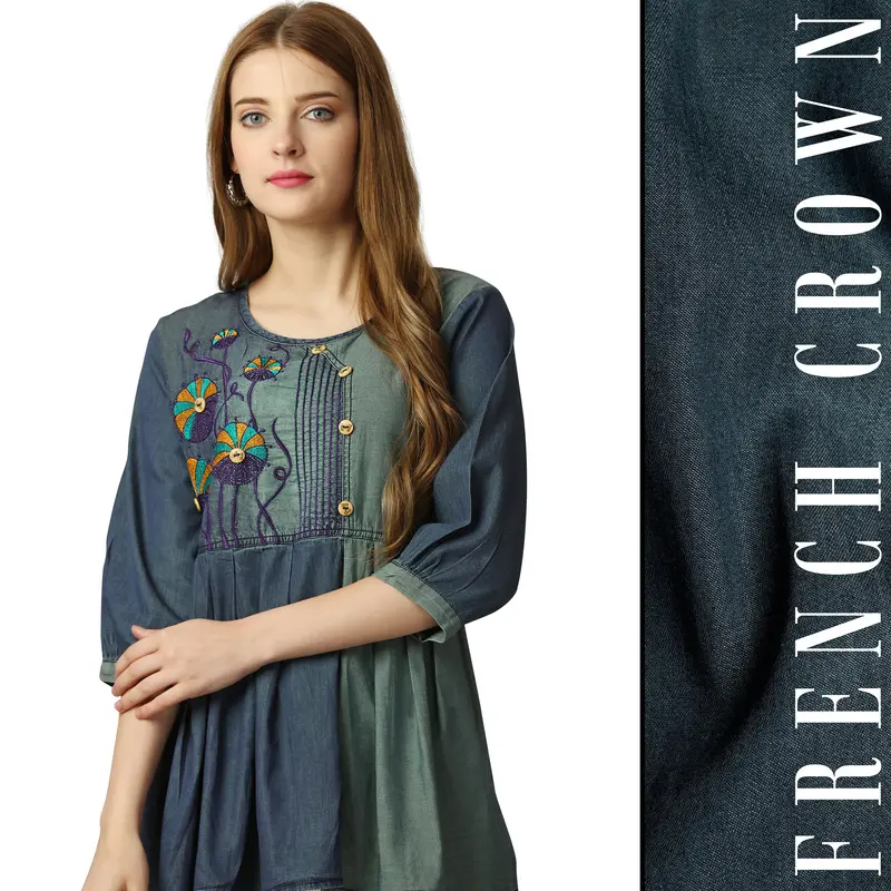 Limed Spurce Blue With Battleship Green Denim Top 1