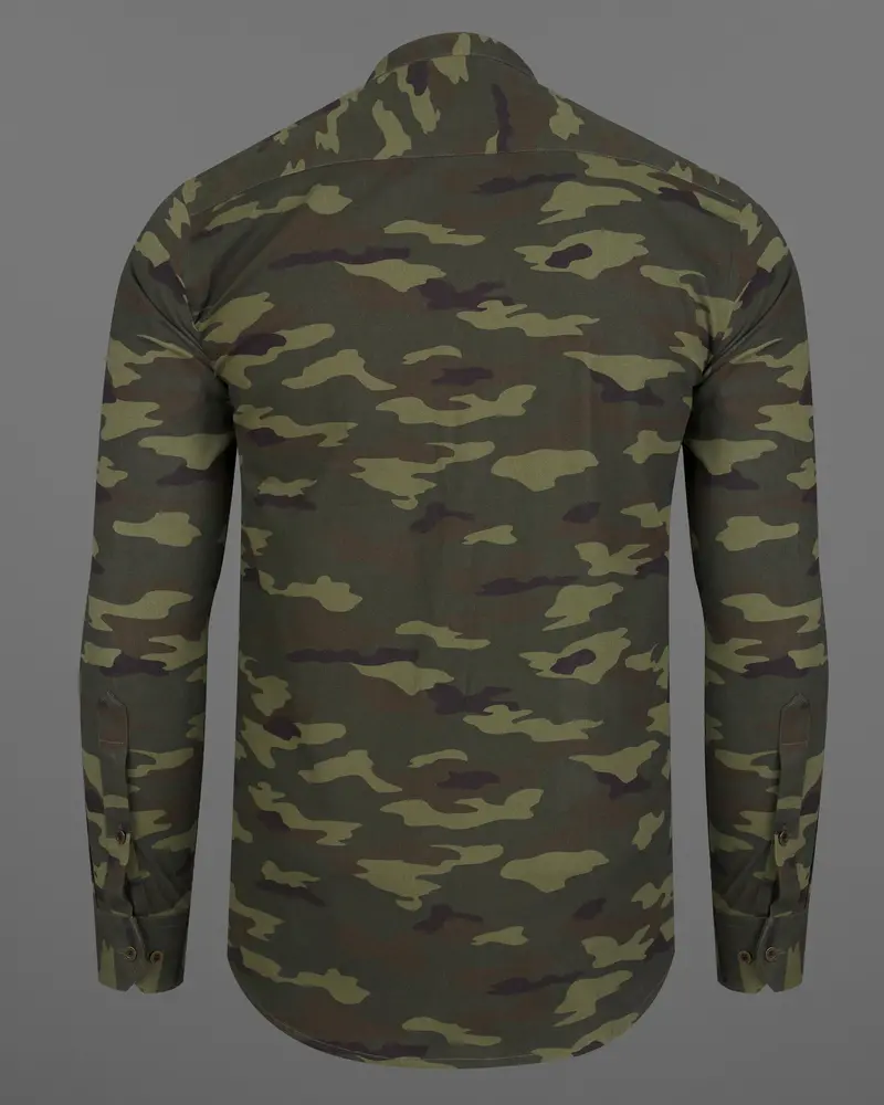 Limed With Birch Green Camouflage Mandarin Collar Royal Oxford Designer Shirt 10