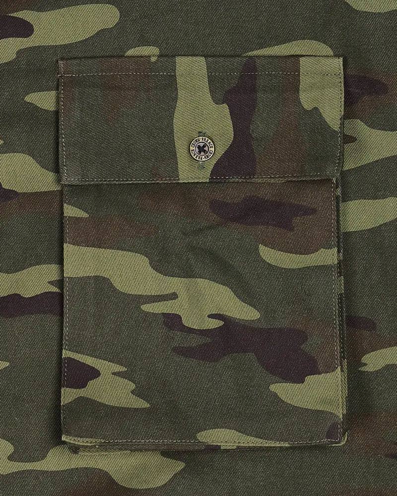 Limed With Birch Green Camouflage Mandarin Collar Royal Oxford Designer Shirt 3