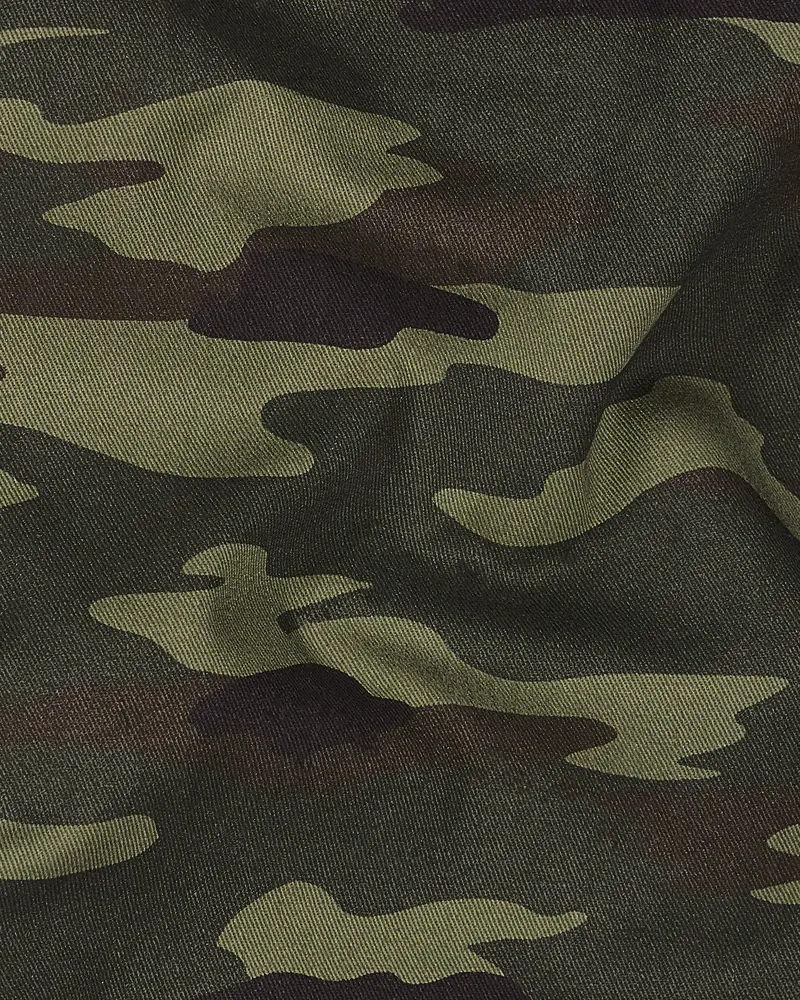 Limed With Birch Green Camouflage Mandarin Collar Royal Oxford Designer Shirt 4