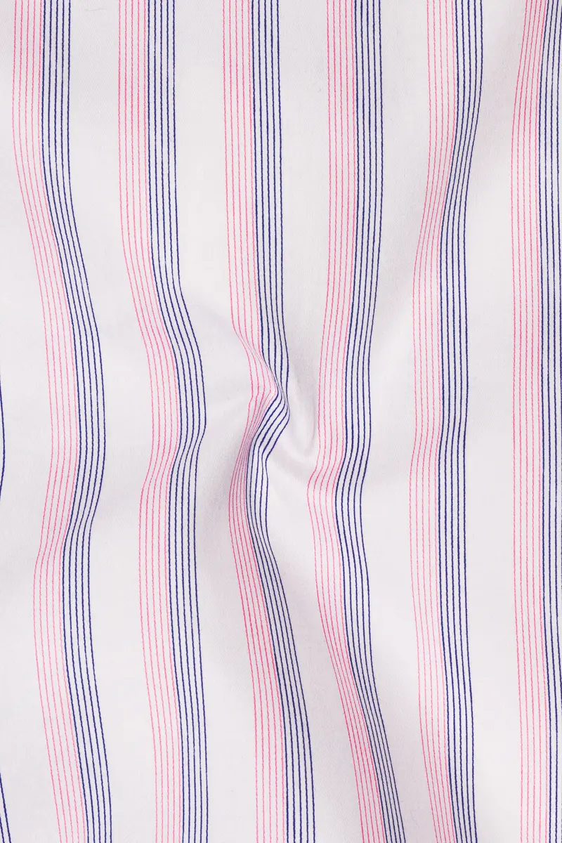 Linearo-Bright White And Flare Pink Striped Subtle Sheen Super Soft Premium Cotton Dress Shirt 3