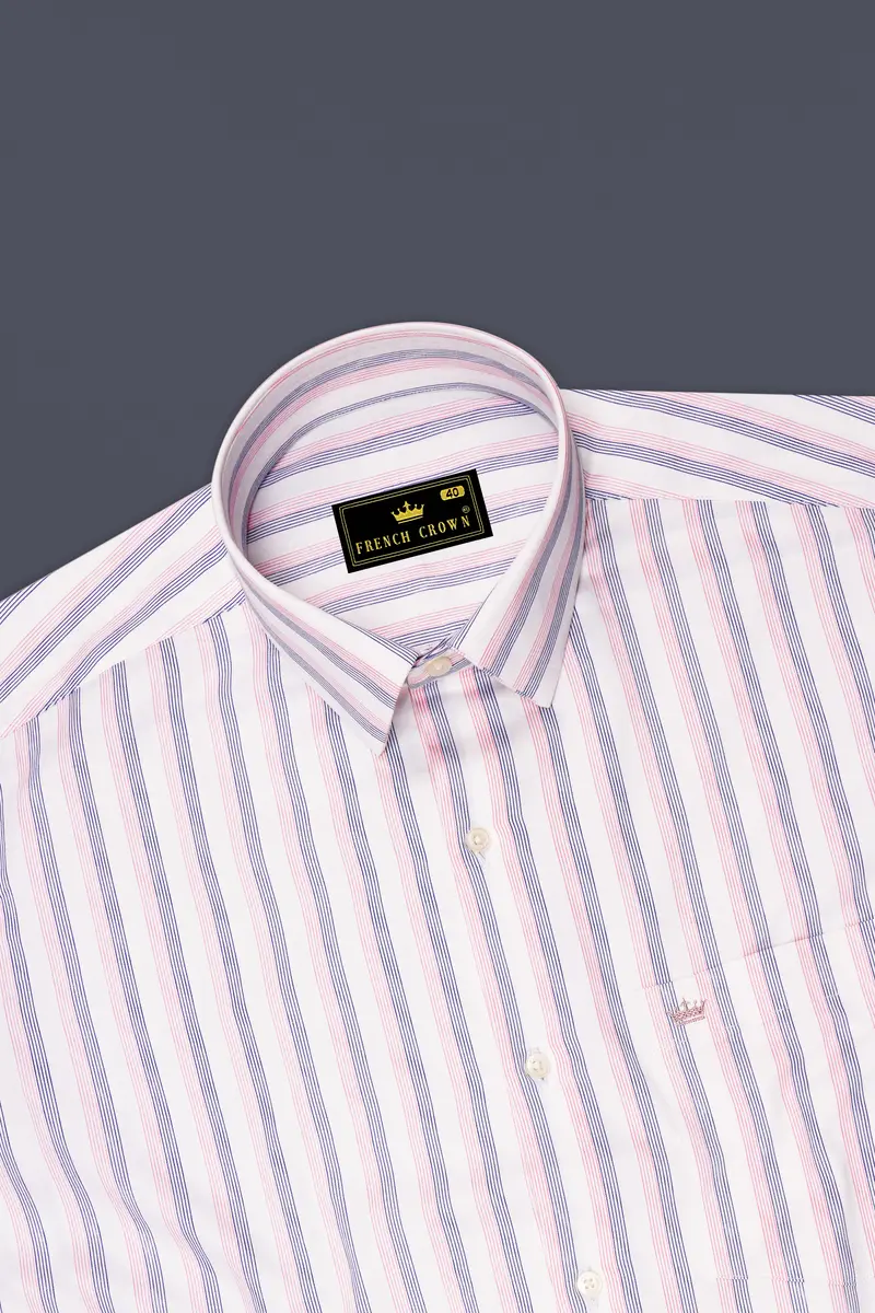 Linearo-Bright White And Flare Pink Striped Subtle Sheen Super Soft Premium Cotton Dress Shirt 5