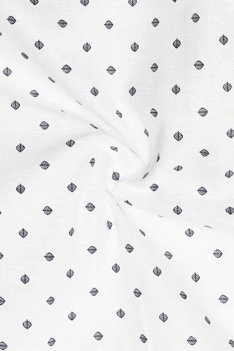 Linenleaf-Bright White Leaf Printed Oxford Premium Cotton Dress Shirt 3