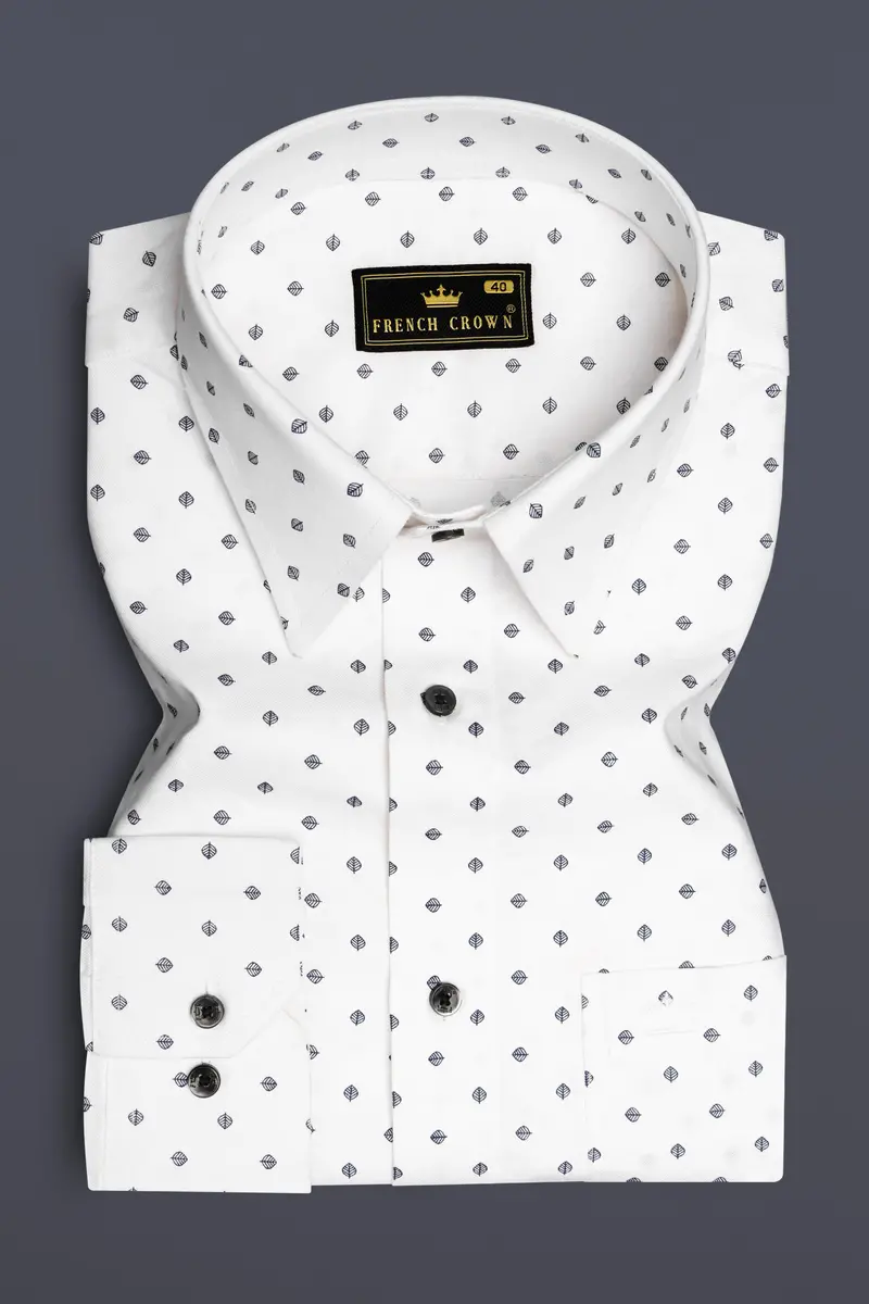 Linenleaf-Bright White Leaf Printed Oxford Premium Cotton Dress Shirt 4